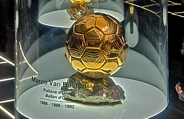 One of Marco van Basten's Ballon d'Or, on display at the Mondo Milan Museum