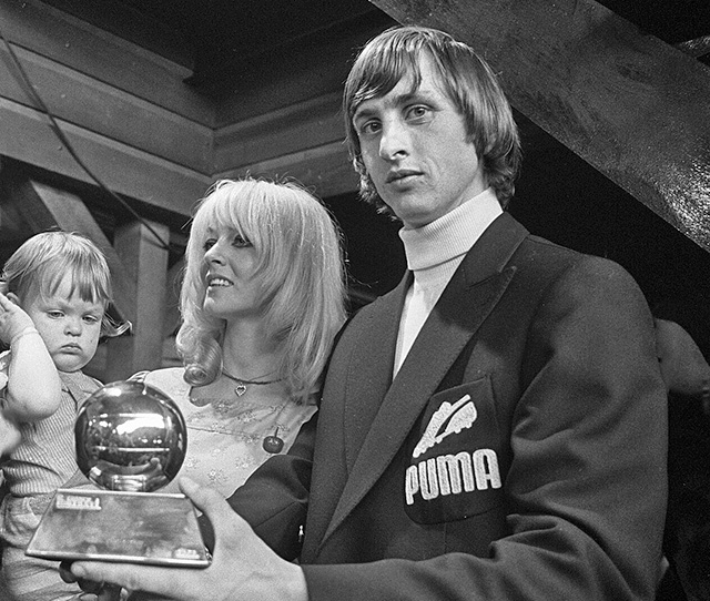 Johan Cruyff being presented with one of his three Ballon d'Or awards