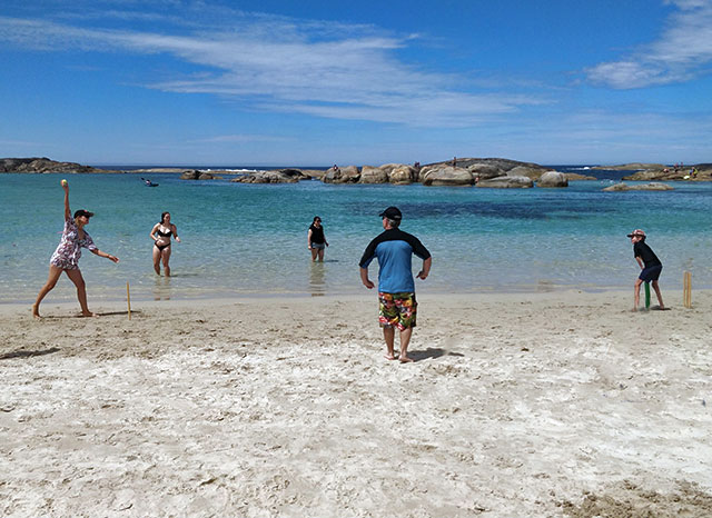 Beach cricket game at Greens Pool, Denmark, WA