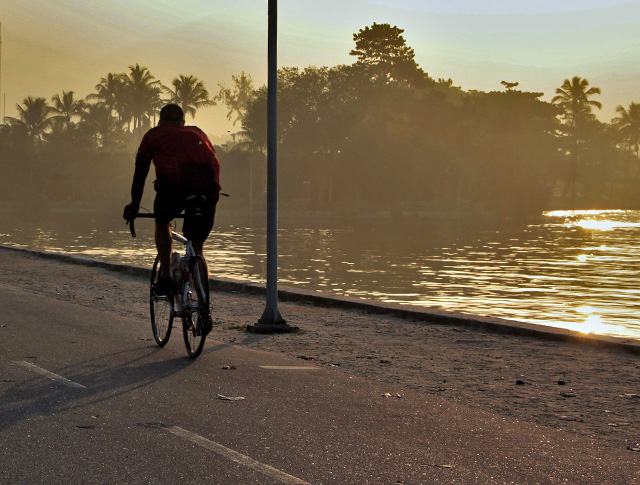 cycling by a lake