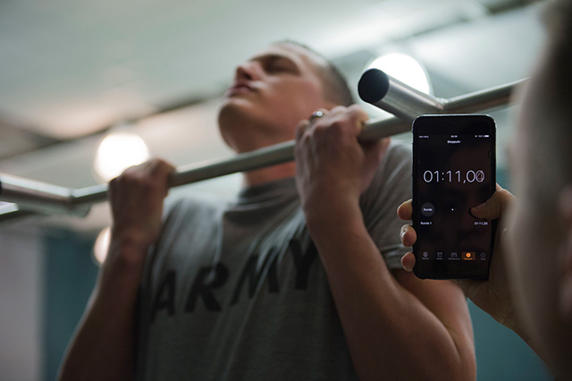 US Army soldier performing the flexed arm hang test