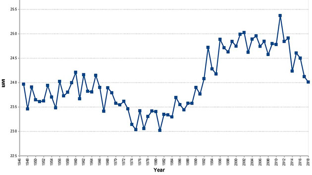 player BMI in rookie year