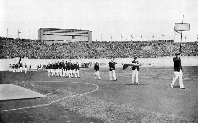 The Australian team entering the stadium at the Olympic Games