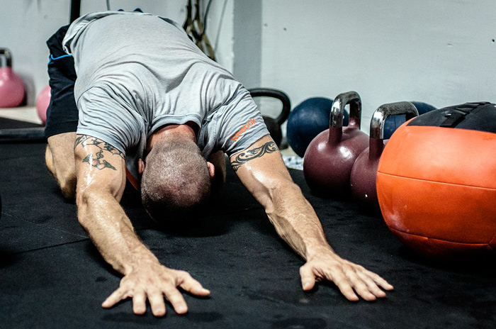 stretching in the gym