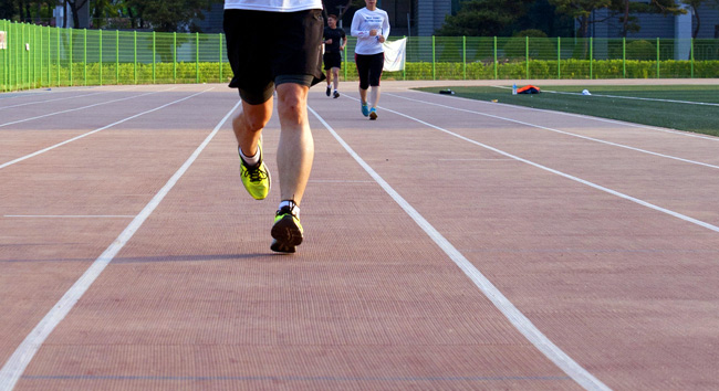 jogging around a track