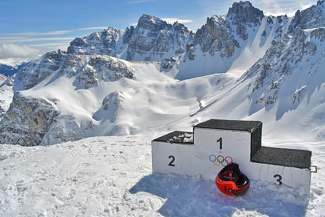 Olympic podium in the mountains