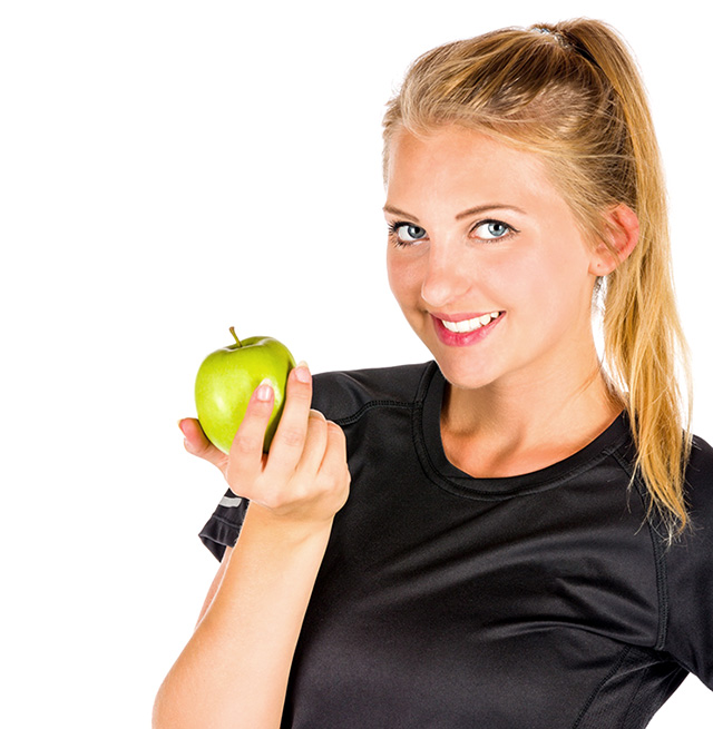 woman with a green apple